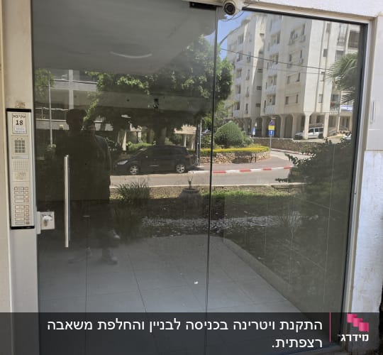 דלת זכוכית עם מצלמת אבטחה